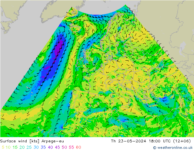 风 10 米 Arpege-eu 星期四 23.05.2024 18 UTC