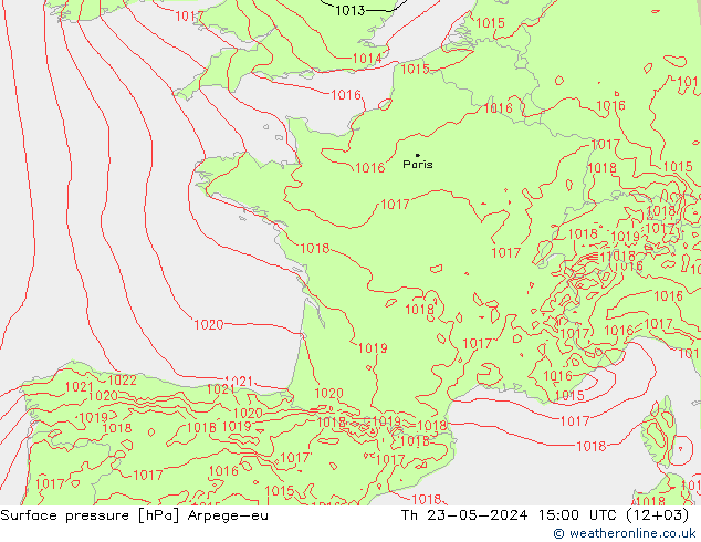 Pressione al suolo Arpege-eu gio 23.05.2024 15 UTC