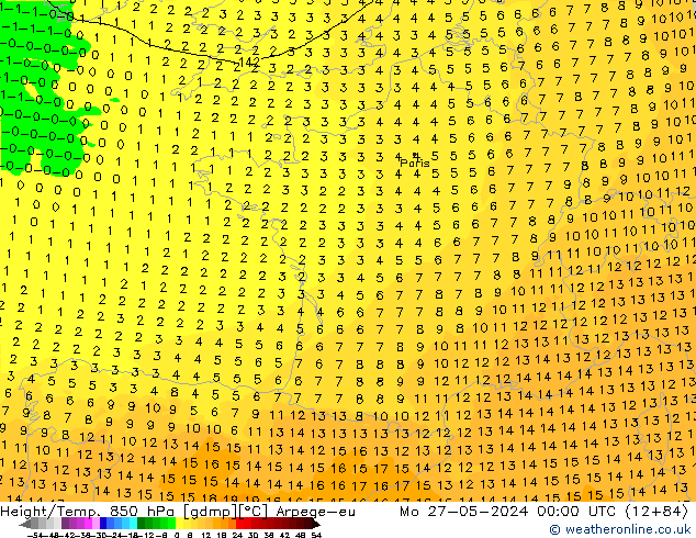 Yükseklik/Sıc. 850 hPa Arpege-eu Pzt 27.05.2024 00 UTC