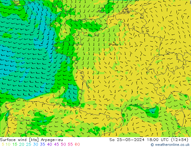 Surface wind Arpege-eu Sa 25.05.2024 18 UTC