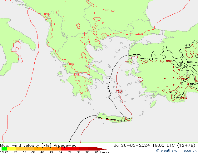 Max. wind velocity Arpege-eu Su 26.05.2024 18 UTC