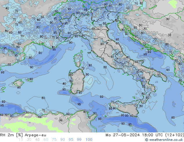RH 2m Arpege-eu  27.05.2024 18 UTC