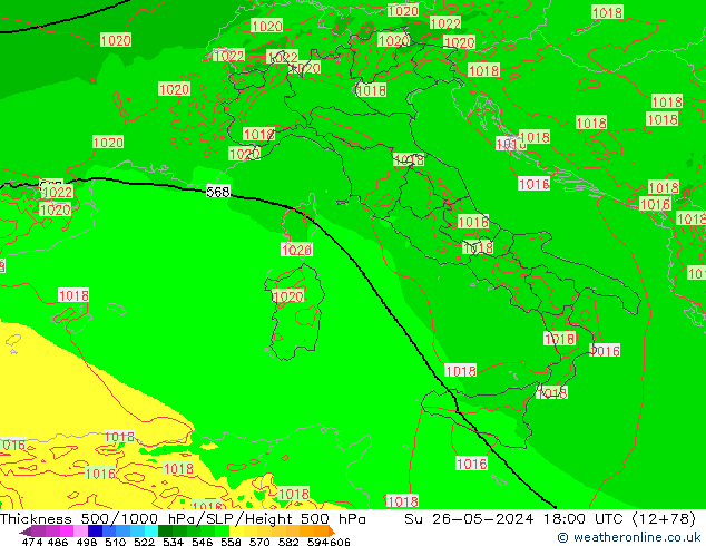 Thck 500-1000hPa Arpege-eu dom 26.05.2024 18 UTC