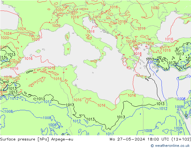 Atmosférický tlak Arpege-eu Po 27.05.2024 18 UTC