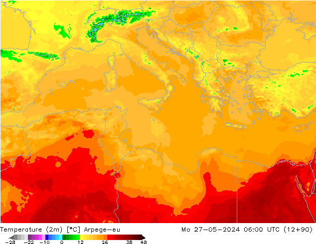 Sıcaklık Haritası (2m) Arpege-eu Pzt 27.05.2024 06 UTC