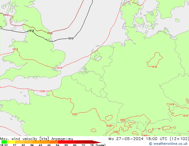 Max. wind velocity Arpege-eu pon. 27.05.2024 18 UTC