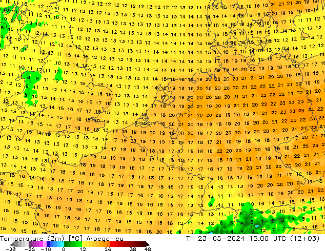 温度图 Arpege-eu 星期四 23.05.2024 15 UTC
