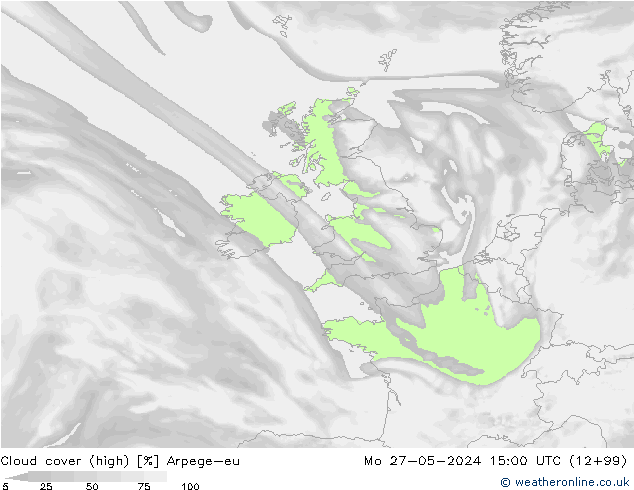 zachmurzenie (wysokie) Arpege-eu pon. 27.05.2024 15 UTC