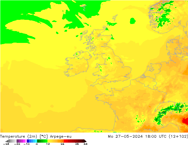 Temperature (2m) Arpege-eu Po 27.05.2024 18 UTC