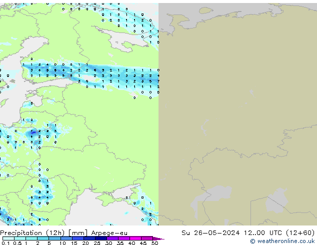 Yağış (12h) Arpege-eu Paz 26.05.2024 00 UTC