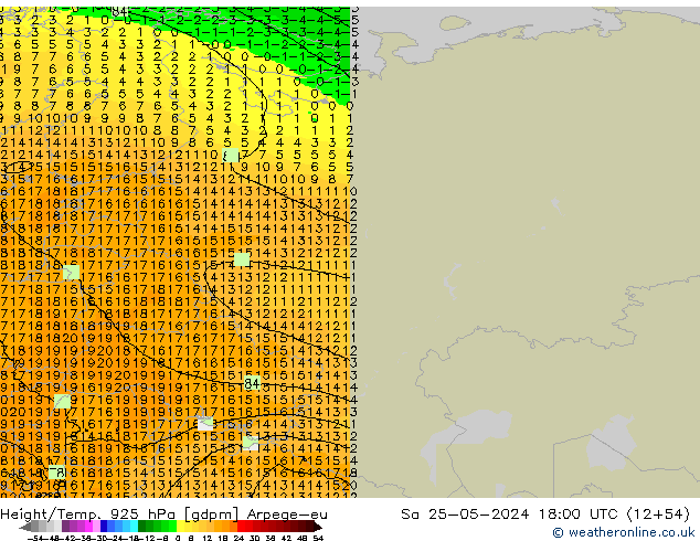 Yükseklik/Sıc. 925 hPa Arpege-eu Cts 25.05.2024 18 UTC