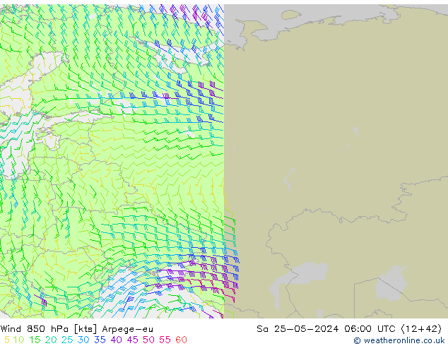 Wind 850 hPa Arpege-eu za 25.05.2024 06 UTC