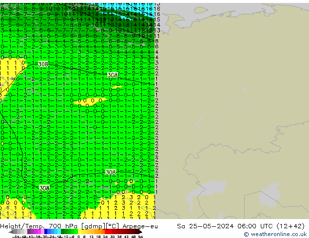 Height/Temp. 700 hPa Arpege-eu Sa 25.05.2024 06 UTC