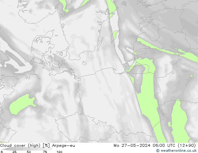 Cloud cover (high) Arpege-eu Mo 27.05.2024 06 UTC