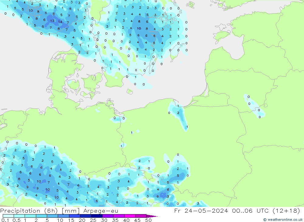 Precipitación (6h) Arpege-eu vie 24.05.2024 06 UTC