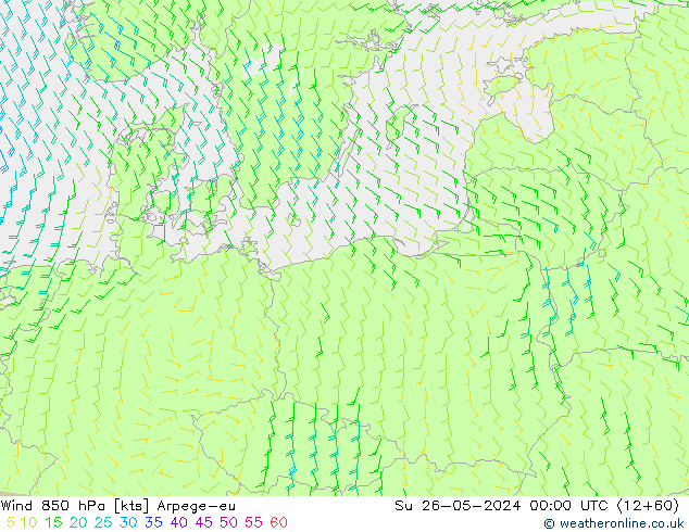 Wind 850 hPa Arpege-eu Ne 26.05.2024 00 UTC