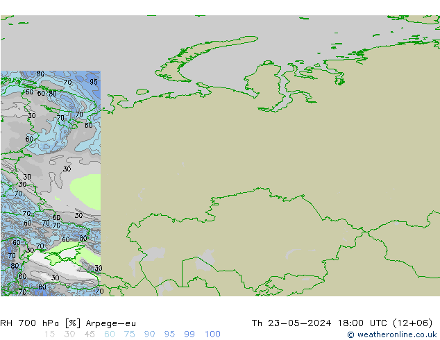 RH 700 hPa Arpege-eu Th 23.05.2024 18 UTC