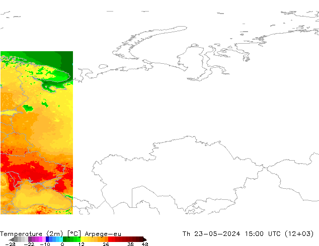 Temperatura (2m) Arpege-eu jue 23.05.2024 15 UTC