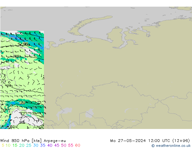 Vento 850 hPa Arpege-eu Seg 27.05.2024 12 UTC