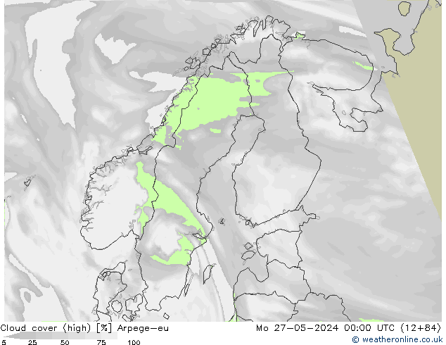 Cloud cover (high) Arpege-eu Mo 27.05.2024 00 UTC