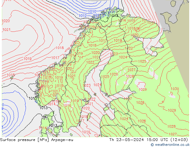 地面气压 Arpege-eu 星期四 23.05.2024 15 UTC