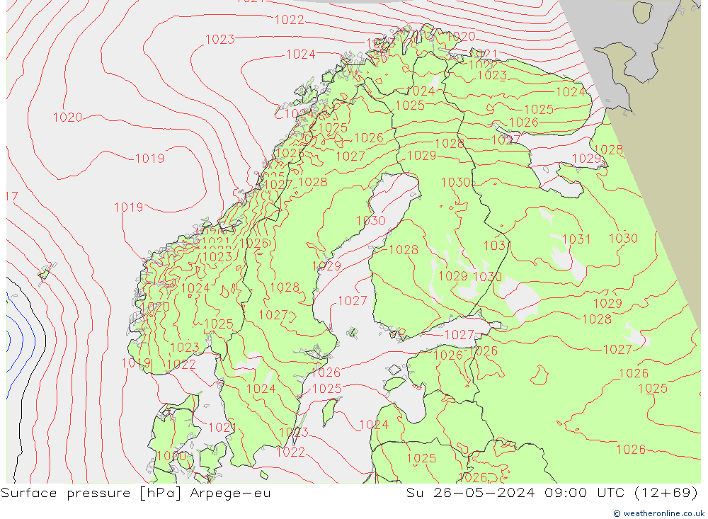 Surface pressure Arpege-eu Su 26.05.2024 09 UTC