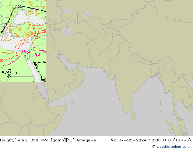 Geop./Temp. 850 hPa Arpege-eu lun 27.05.2024 12 UTC