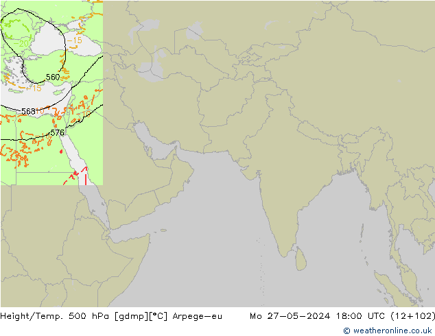 Height/Temp. 500 hPa Arpege-eu lun 27.05.2024 18 UTC