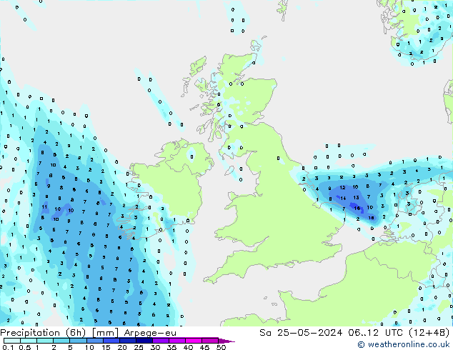 Precipitation (6h) Arpege-eu Sa 25.05.2024 12 UTC