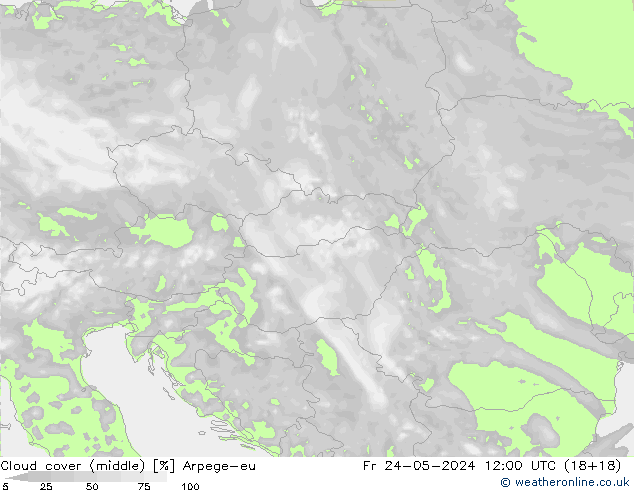 Cloud cover (middle) Arpege-eu Fr 24.05.2024 12 UTC