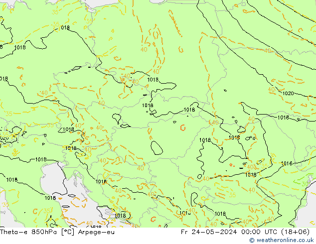 Theta-e 850hPa Arpege-eu ven 24.05.2024 00 UTC