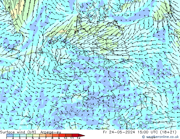�N 10 米 (bft) Arpege-eu 星期五 24.05.2024 15 UTC