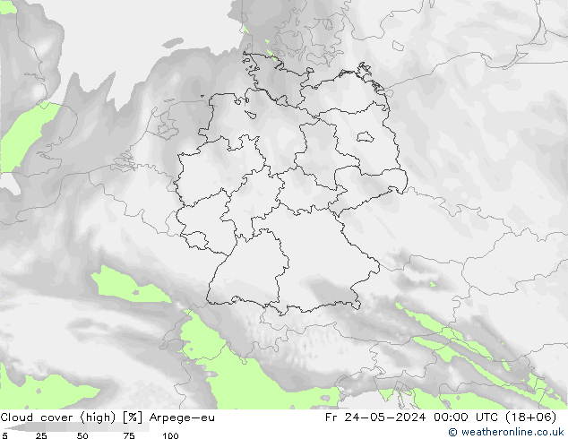 Cloud cover (high) Arpege-eu Fr 24.05.2024 00 UTC
