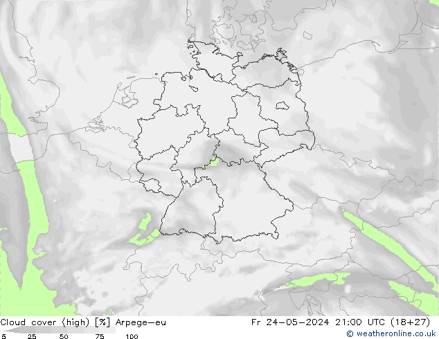 Cloud cover (high) Arpege-eu Fr 24.05.2024 21 UTC