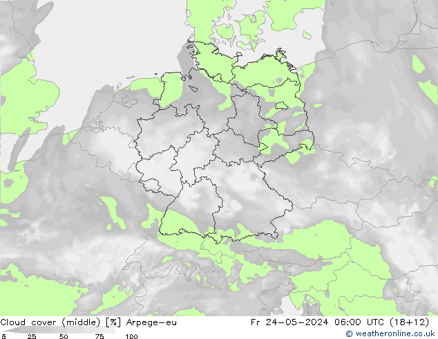 Cloud cover (middle) Arpege-eu Fr 24.05.2024 06 UTC