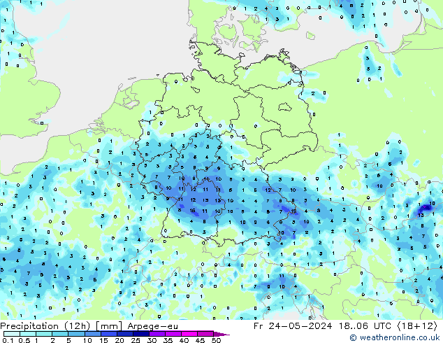 Precipitación (12h) Arpege-eu vie 24.05.2024 06 UTC