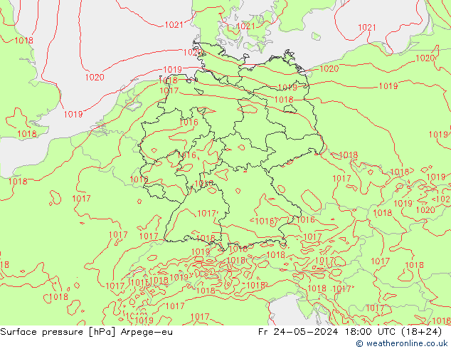 地面气压 Arpege-eu 星期五 24.05.2024 18 UTC