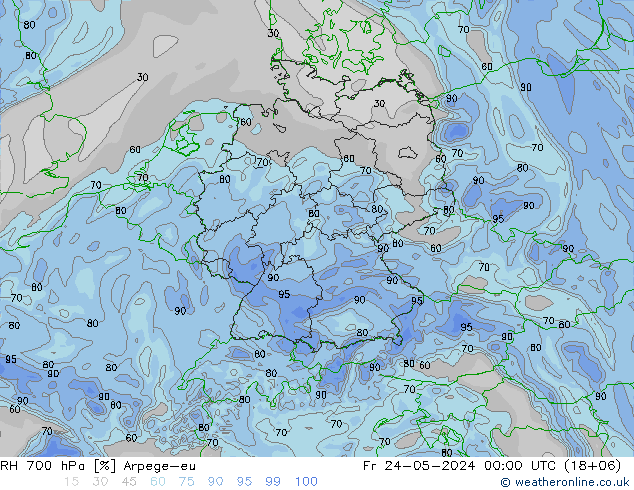 RH 700 hPa Arpege-eu Fr 24.05.2024 00 UTC