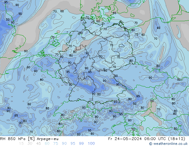 RH 850 hPa Arpege-eu Fr 24.05.2024 06 UTC