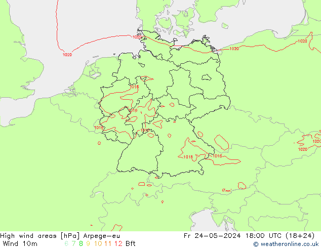 High wind areas Arpege-eu 星期五 24.05.2024 18 UTC