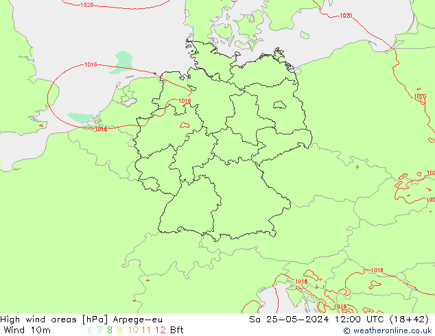 High wind areas Arpege-eu sab 25.05.2024 12 UTC