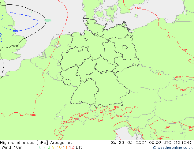 High wind areas Arpege-eu 星期日 26.05.2024 00 UTC