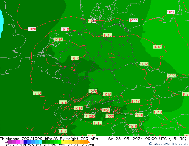 Thck 700-1000 hPa Arpege-eu Sáb 25.05.2024 00 UTC