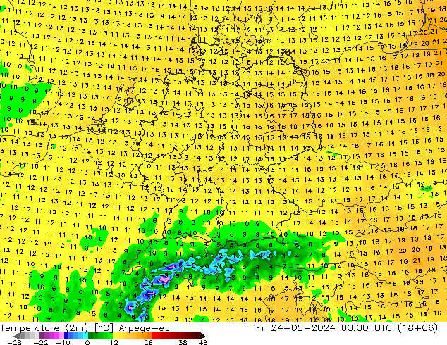 Temperature (2m) Arpege-eu Fr 24.05.2024 00 UTC