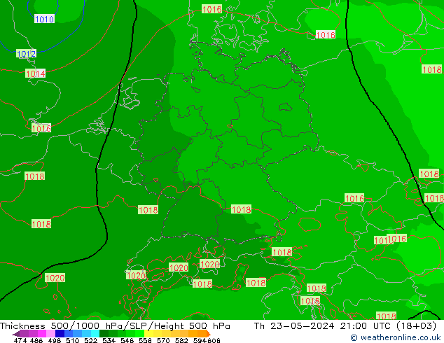 Dikte 500-1000hPa Arpege-eu do 23.05.2024 21 UTC