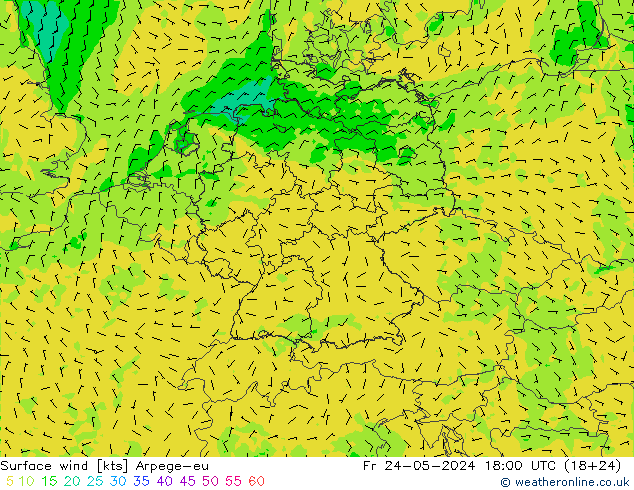 Vento 10 m Arpege-eu Sex 24.05.2024 18 UTC