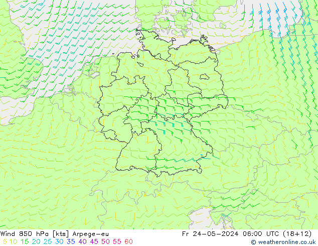 Rüzgar 850 hPa Arpege-eu Cu 24.05.2024 06 UTC