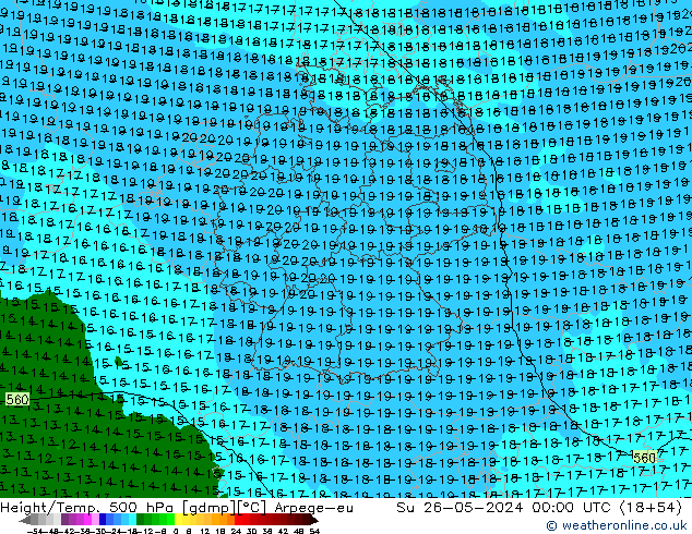 Height/Temp. 500 hPa Arpege-eu Ne 26.05.2024 00 UTC