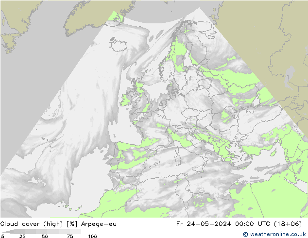 Cloud cover (high) Arpege-eu Fr 24.05.2024 00 UTC