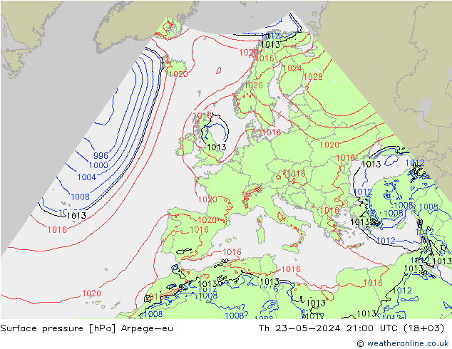 Surface pressure Arpege-eu Th 23.05.2024 21 UTC